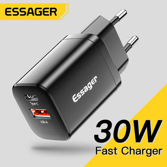 Essager USB Type C Fast Charger 30W QC PD 3.0 Dual Port